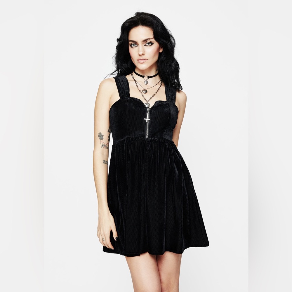 Disturbia Black Velvet Babydoll Mini Dress